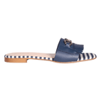 Ladies Italian Genuine Leather Striped Flat Sandal in Navy by Aliverti