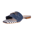Ladies Italian Genuine Leather Striped Flat Sandal in Navy by Aliverti