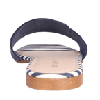 Ladies Italian Genuine Leather Striped Flat Sandal in Navy by Aliverti