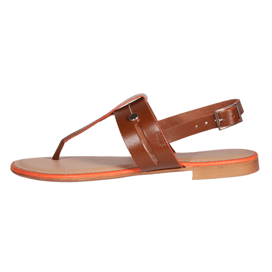 Ladies Italian Genuine Leather T-Bar Flat Sandal in Woody by Aliverti