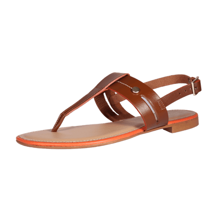 Ladies Italian Genuine Leather T-Bar Flat Sandal in Woody by Aliverti