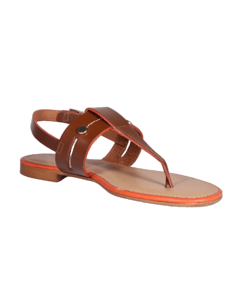 Ladies Italian Genuine Leather T-Bar Flat Sandal in Woody by Aliverti