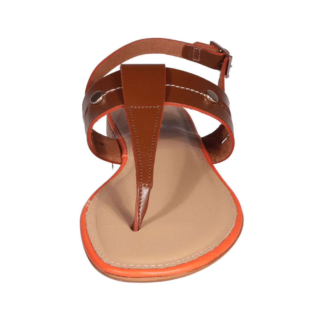 Ladies Italian Genuine Leather T-Bar Flat Sandal in Woody by Aliverti
