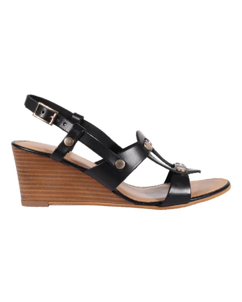 Ladies Italian Genuine Leather Wedge Sandal in Nero by Aliverti