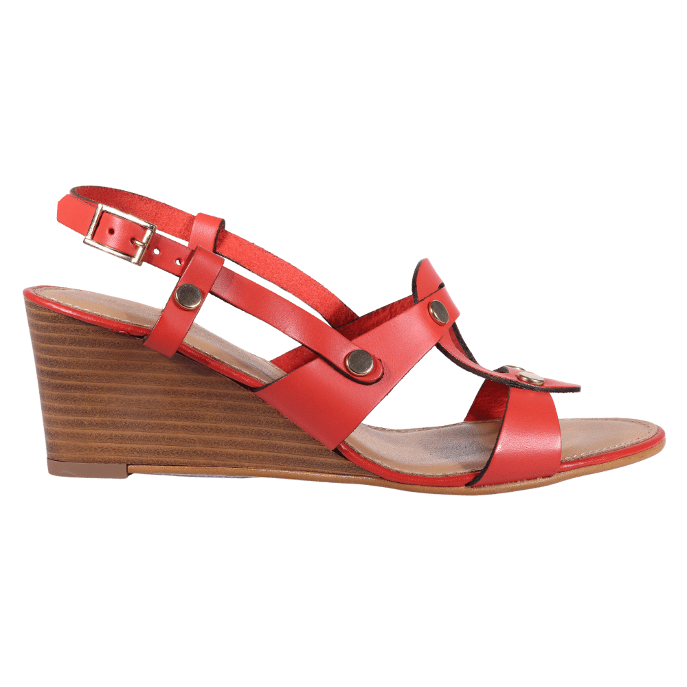 Ladies Italian Genuine Leather Wedge Sandal in Corallo by Aliverti
