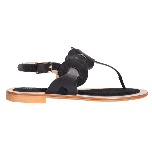 Ladies Italian Genuine Suede Leather T-Bar Flat Sandal in Nero by Aliverti