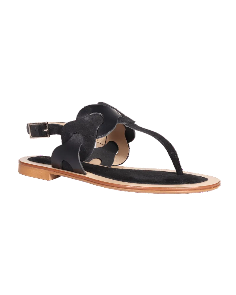 Ladies Italian Genuine Suede Leather T-Bar Flat Sandal in Nero by Aliverti