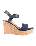 Ladies Italian Genuine Suede Leather Wedge Cork Sandal in Navy by Aliverti