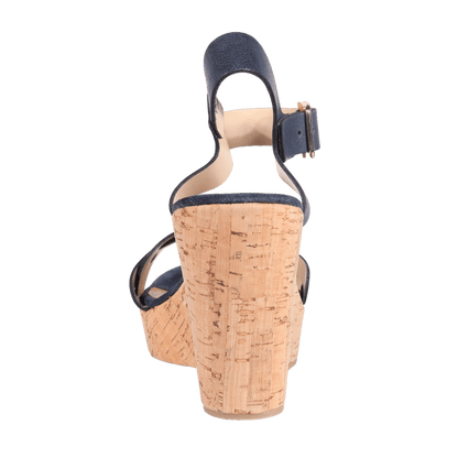 Ladies Italian Genuine Suede Leather Wedge Cork Sandal in Navy by Aliverti