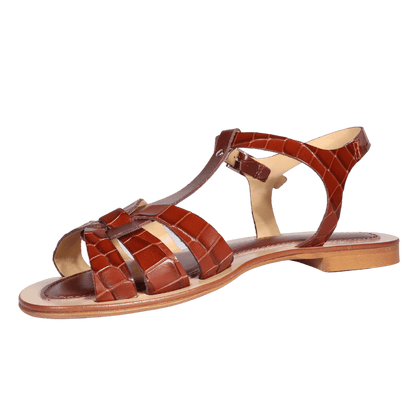 Ladies Flat Sandal - Leather Crocco Marrone - AL18733