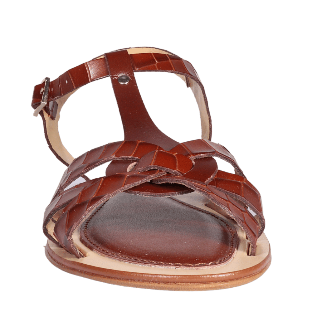 Ladies Flat Sandal - Leather Crocco Marrone - AL18733
