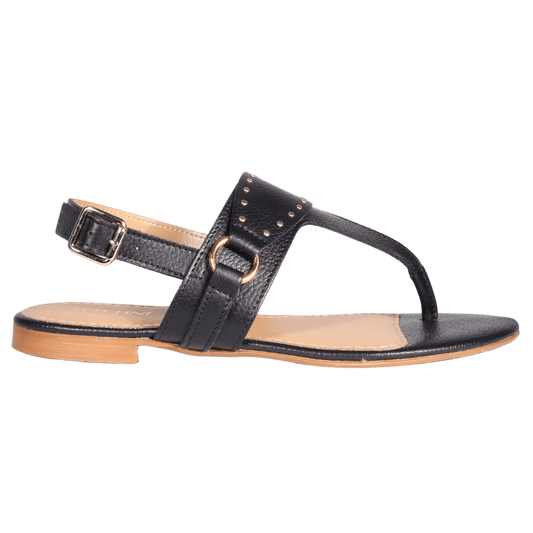 Ladies Stud Detail Sandal - Leather Black - AL19106