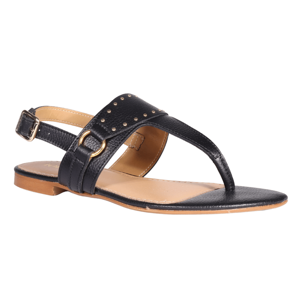 Ladies Stud Detail Sandal - Leather Black - AL19106