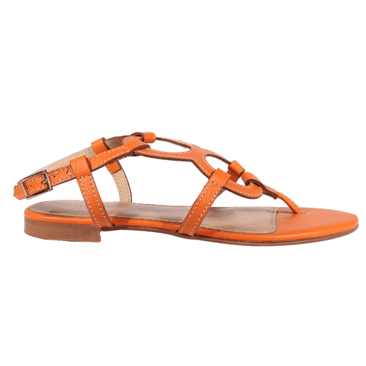 Ladies Italian Genuine Calf Leather Flat Sandal in Orange by Aliverti