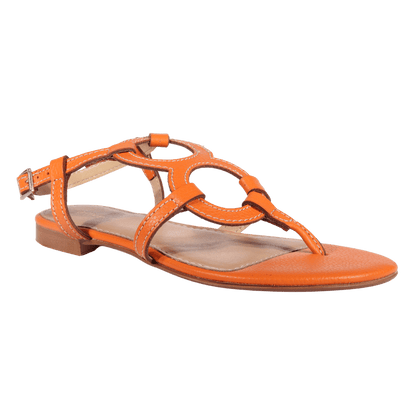 Ladies Italian Genuine Calf Leather Flat Sandal in Orange by Aliverti