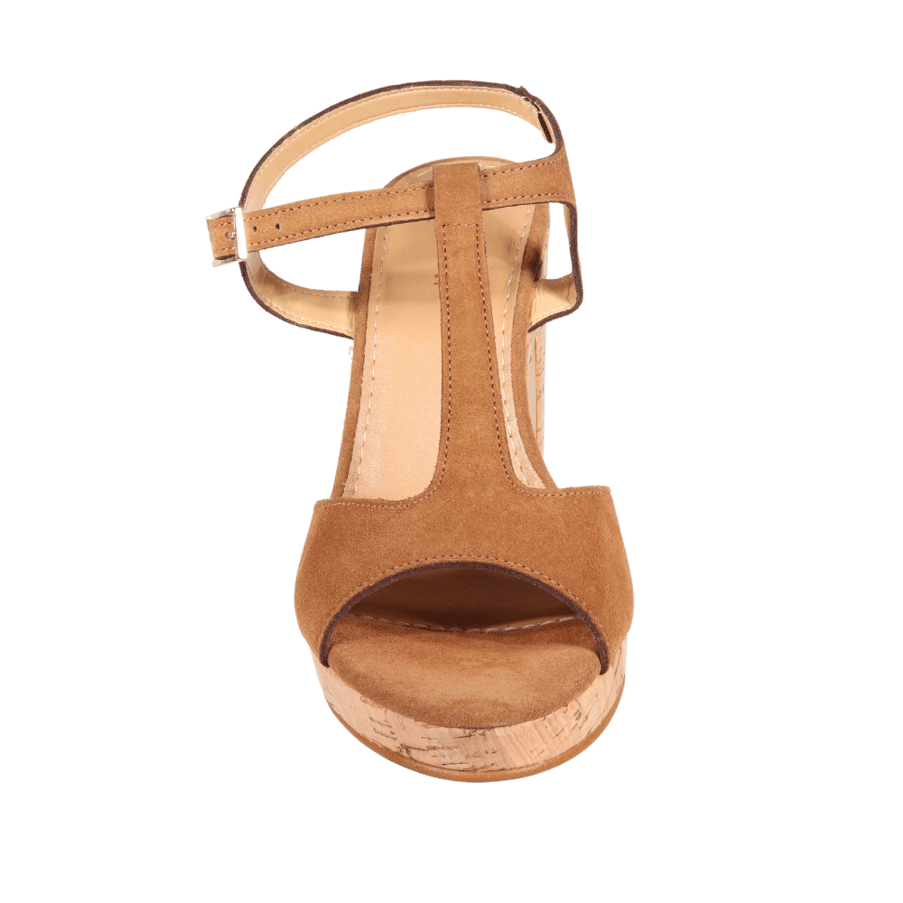 Leather Platform Sandal with Cork & Suede in Cuoio by Aliverti