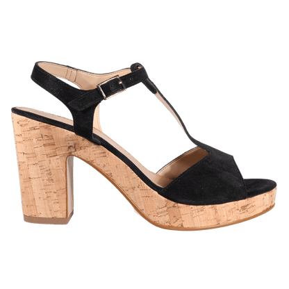 Leather Platform Sandal with Cork & Suede in Black by Aliverti