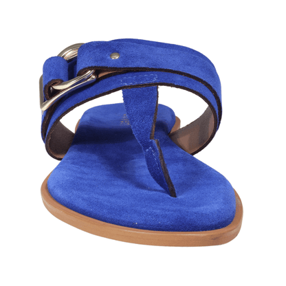 Ladies genuine leather Italian T-bar summer sandals in blue made in Italy exclusively for Aliverti (LO20601BLU)