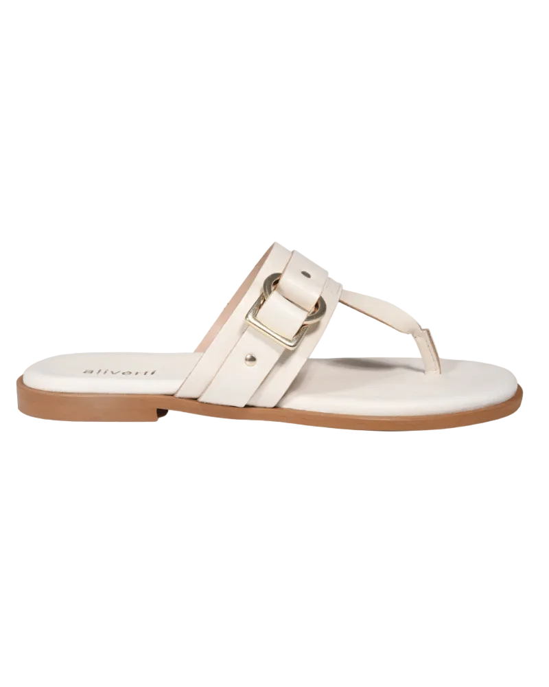 Ladies genuine leather Italian T-bar summer sandals in beige/white made in Italy exclusively for Aliverti (LO20601BEI)