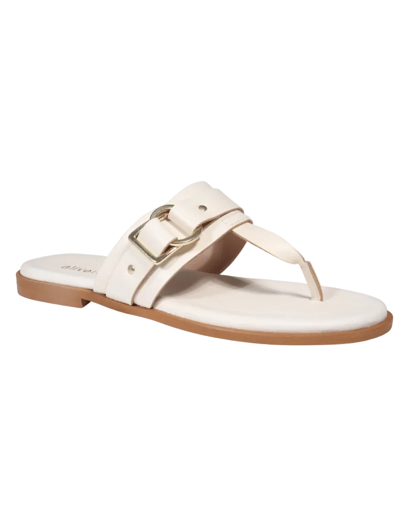 Ladies genuine leather Italian T-bar summer sandals in beige/white made in Italy exclusively for Aliverti (LO20601BEI)