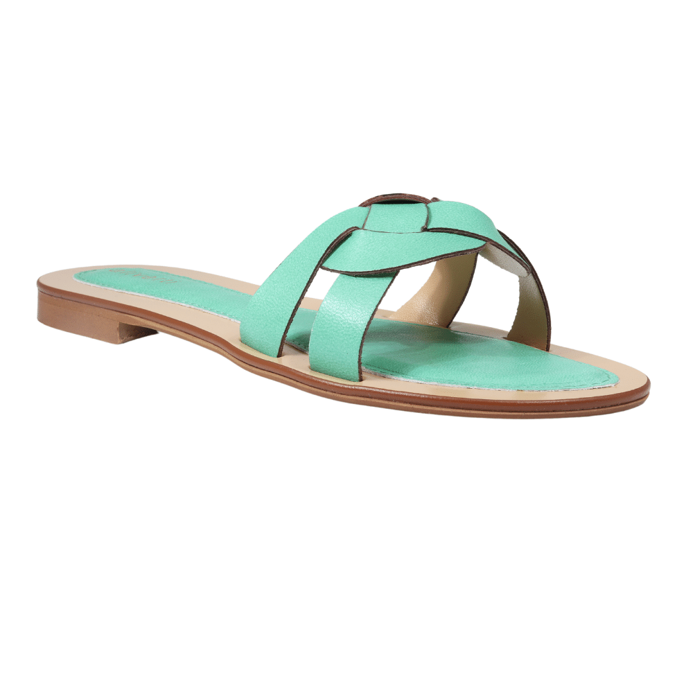 Ladies genuine leather summer sandals in verde/ mint made in Italy exclusively for Aliverti