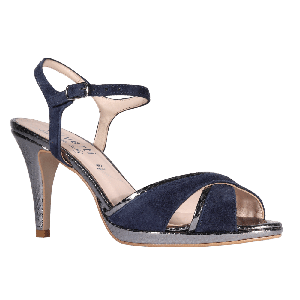 Ladies Sandal- Leather Suede Blu and Laminato Leather Canna di Fucile - AL301356