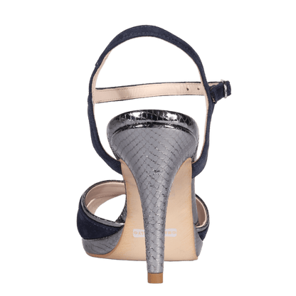 Ladies Sandal- Leather Suede Blu and Laminato Leather Canna di Fucile - AL301356