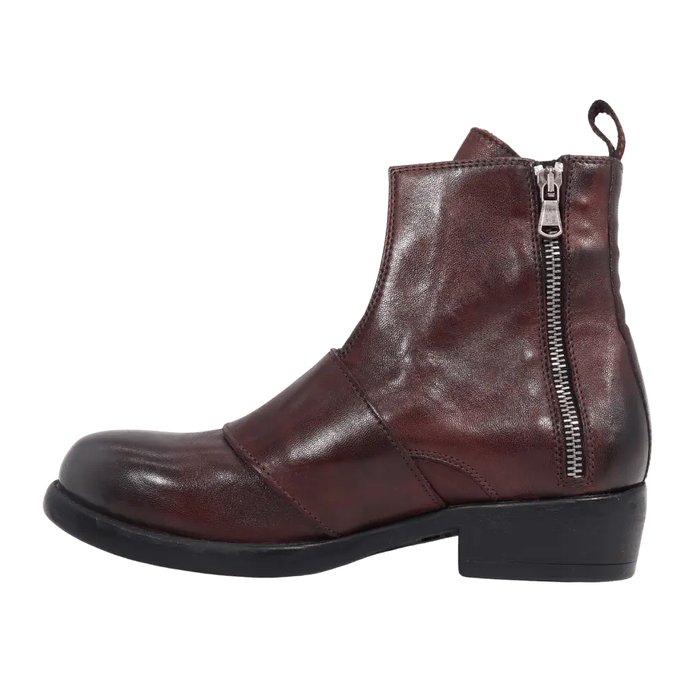 Women's Ankle Boot with Double Zip in Calf Leather Bruciato Dark Brown (JPD3609/4)