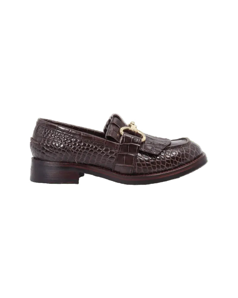 Women's Buckle Moccasin in Leather Printed Crocco Testa di Moro Dark (JPD36494/2)