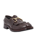 Women's Buckle Moccasin in Leather Printed Crocco Testa di Moro Dark (JPD36494/2)