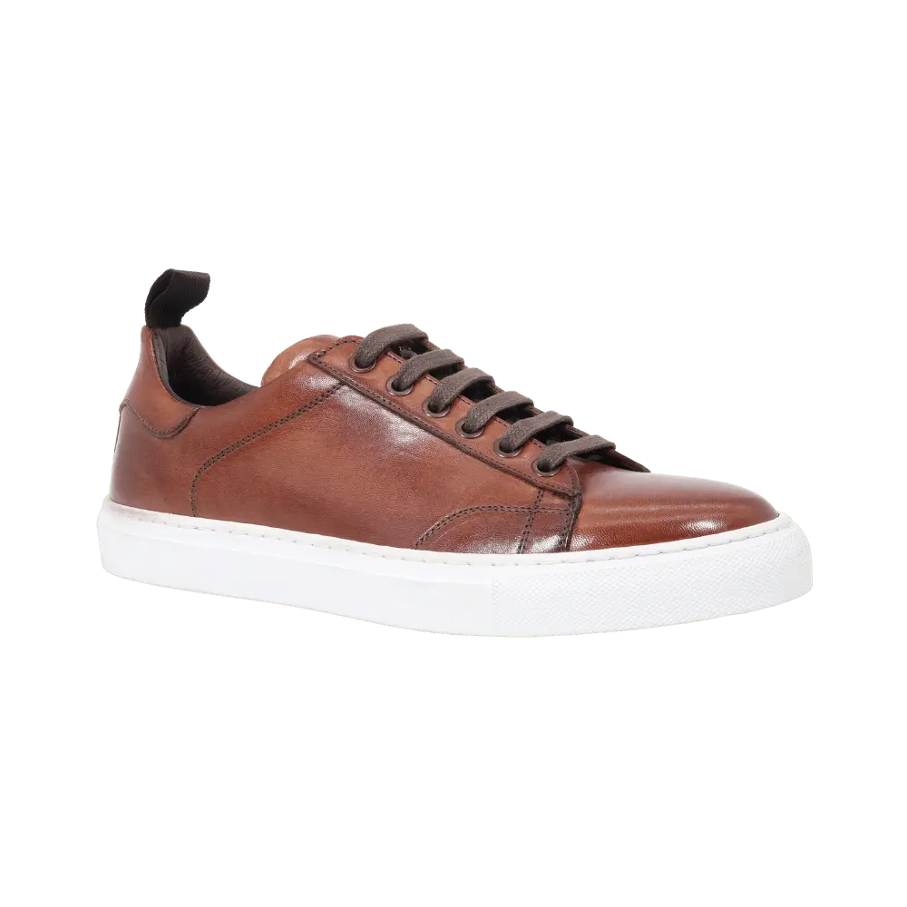 Men s Genuine Leather Flat Sole Sneaker in Brandy Tan DU5000