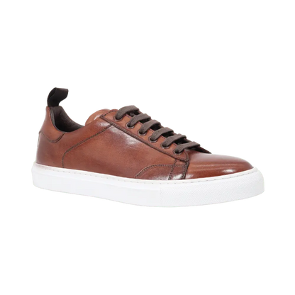 Men's Genuine Leather Flat Sole Sneaker in Brandy Tan (DU5000)