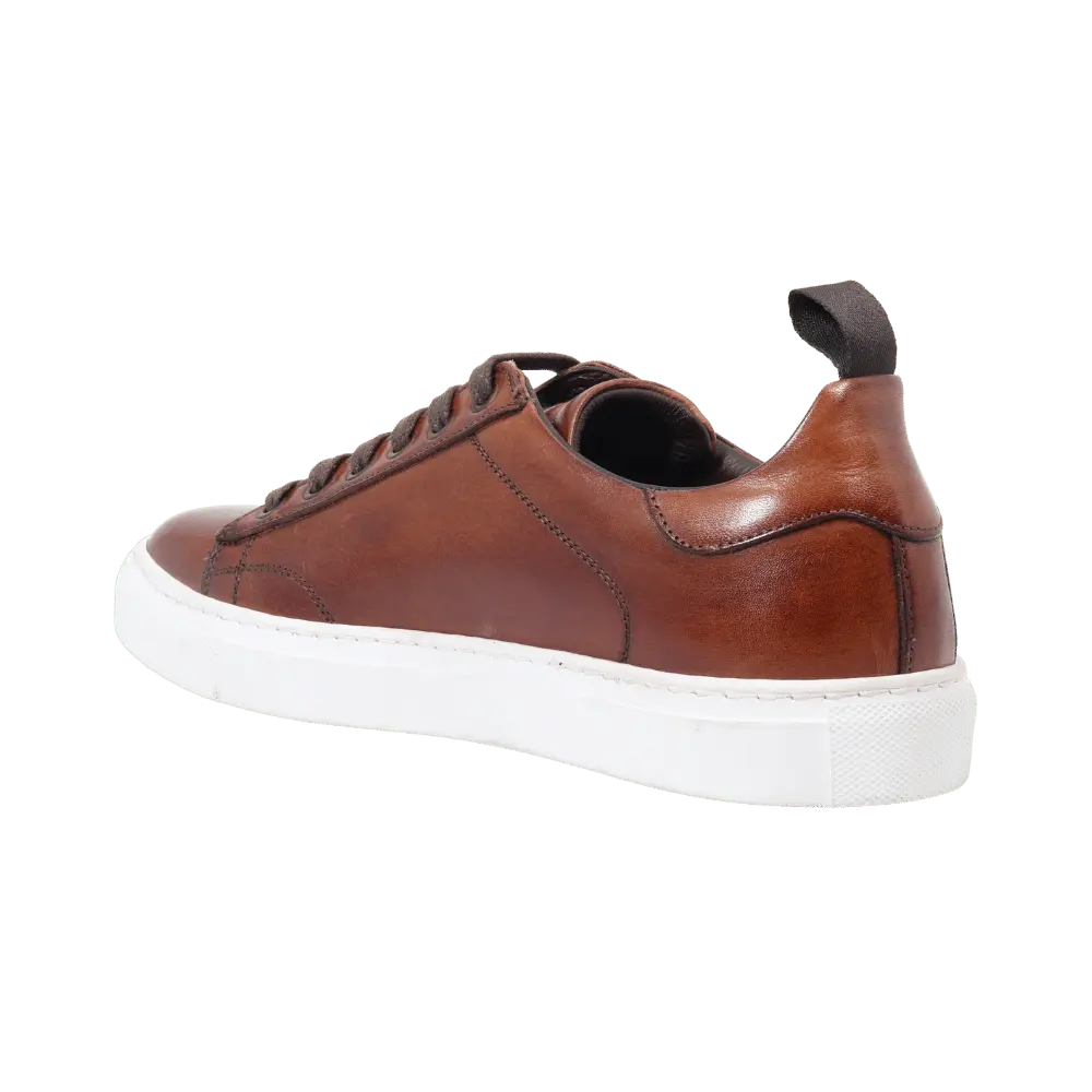 Men's Genuine Leather Flat Sole Sneaker in Brandy Tan (DU5000)