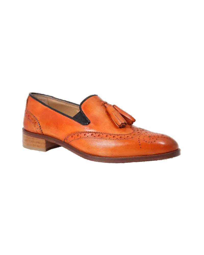 Leather Brogues with Tassels in Arancio (DU6000)