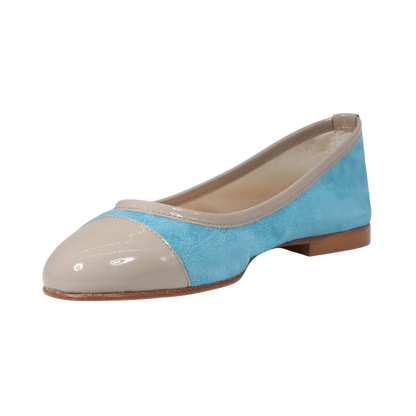 Ladies Classic Ballerina - Leather Suede Celeste and Patent Taupe - ESE511