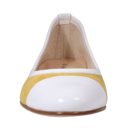 Ladies Classic Ballerina - Leather Suede Senape and Patent White - ESE511