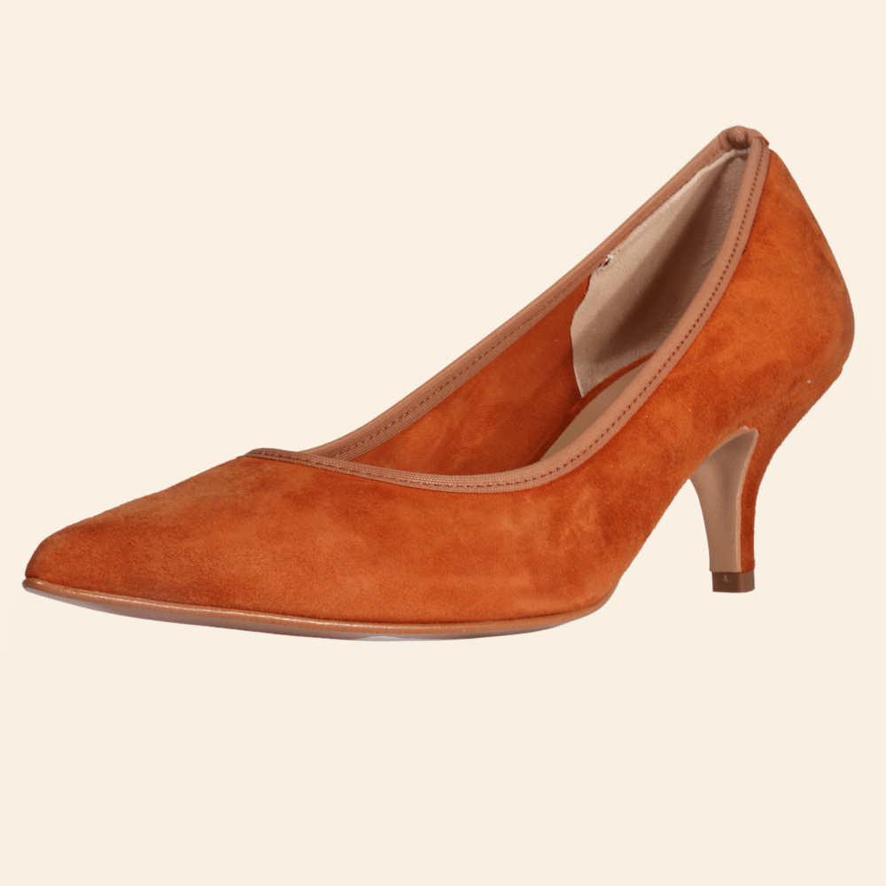 Ladies Italian Genuine Suede Leather Classic Court High Heel in Caramel by Aliverti