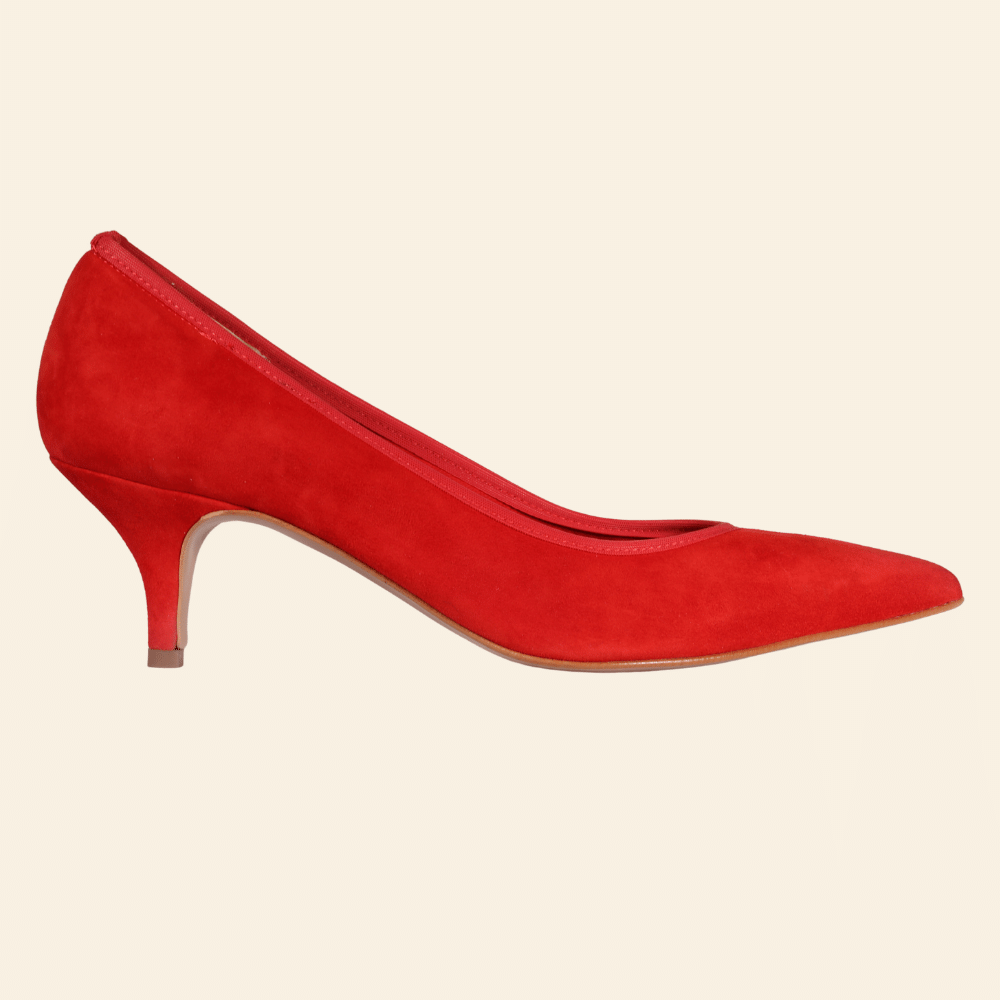 Ladies Italian Genuine Suede Leather Classic Court High Heel in Red by Aliverti