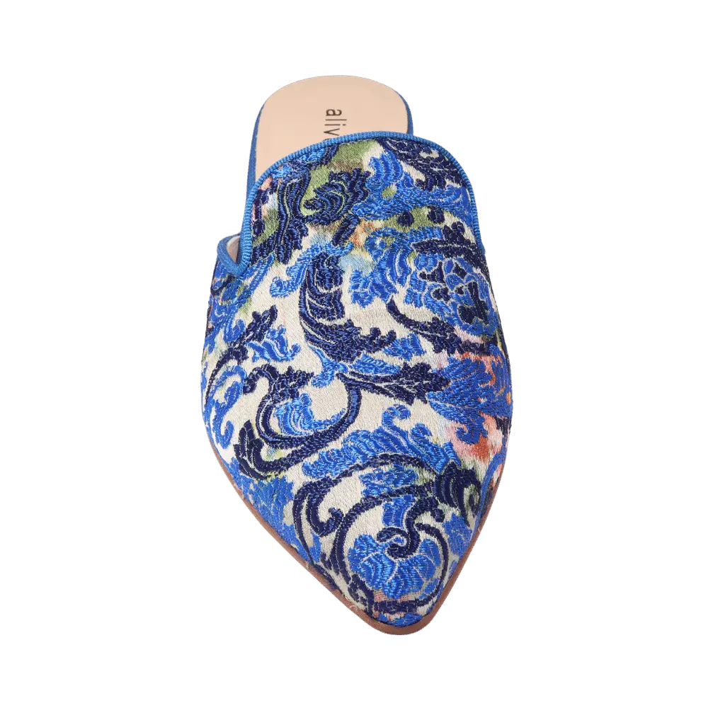 Ladies Baroque Fabric Slip-Ons in Blu by Aliverti (ALE553)