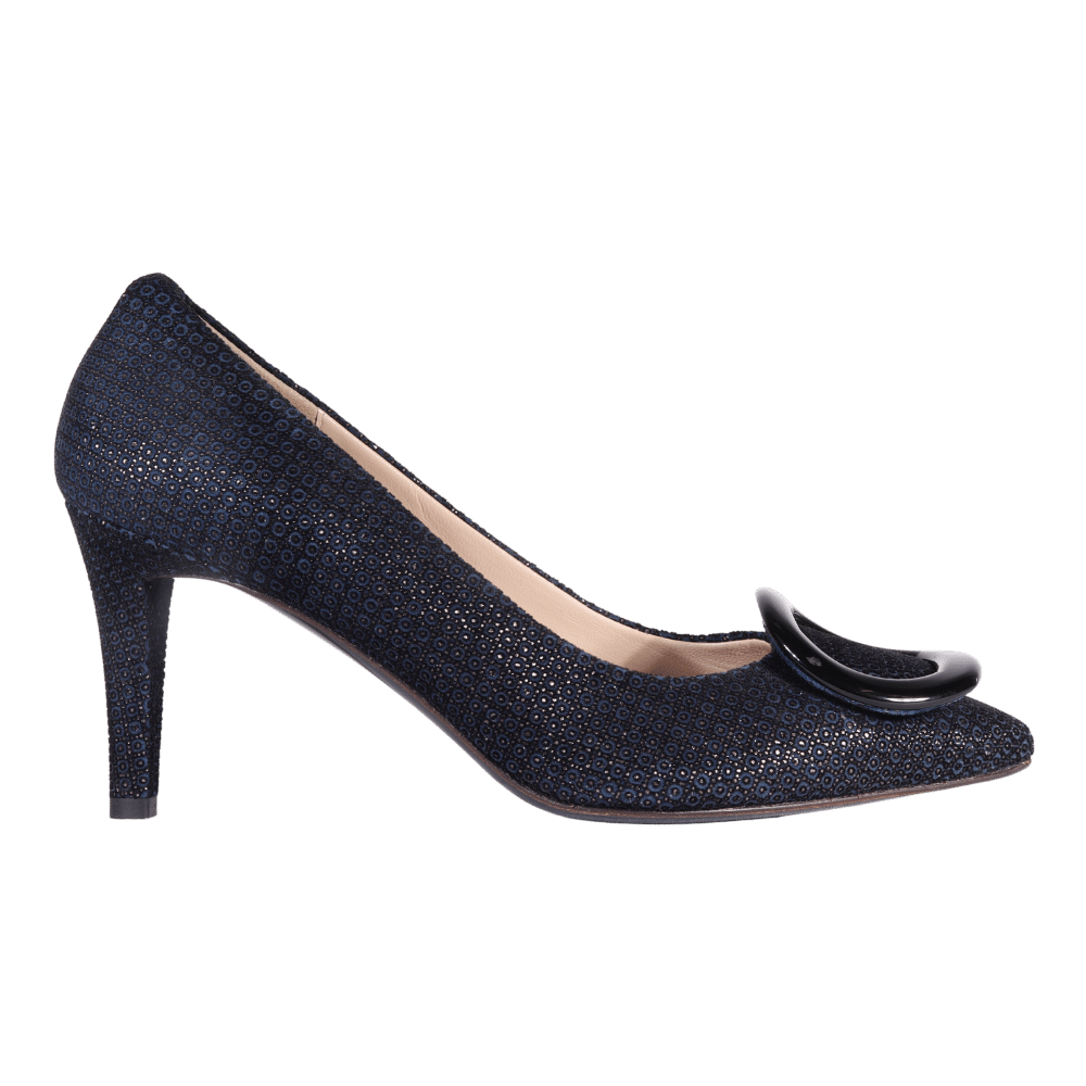 Ladies Genuine Leather with Fabric Elegant Court Heel in Casanova Blu by Aliverti  (MDF57388)