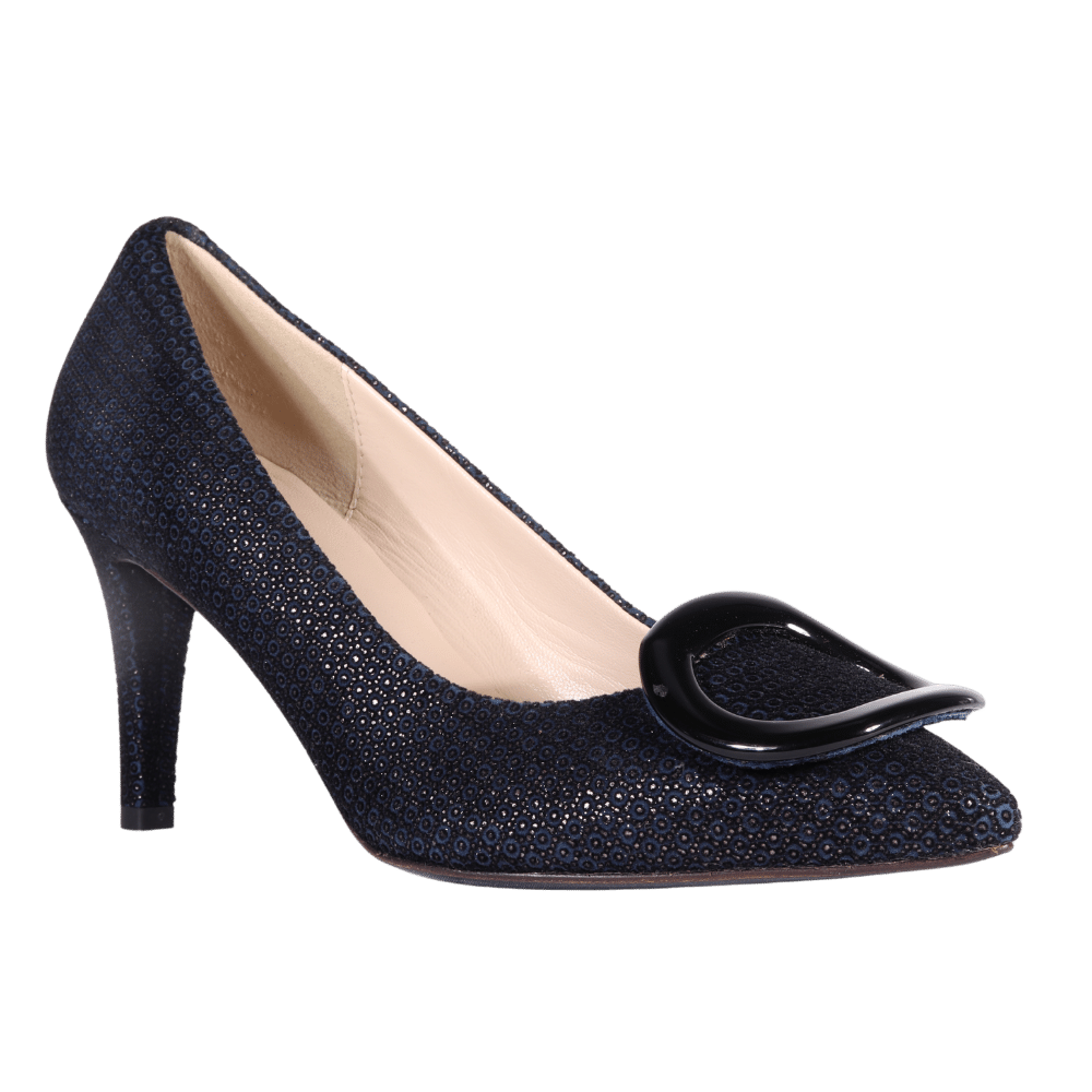 Ladies Genuine Leather with Fabric Elegant Court Heel in Casanova Blu by Aliverti  (MDF57388)