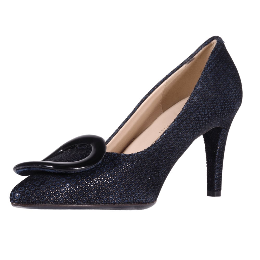 Ladies Genuine Leather with Fabric Elegant Court Heel in Casanova Blu by Aliverti  (MDF57388)