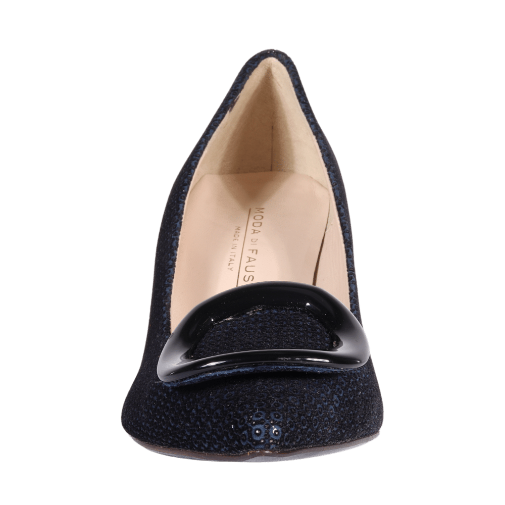 Ladies Genuine Leather with Fabric Elegant Court Heel in Casanova Blu by Aliverti  (MDF57388)