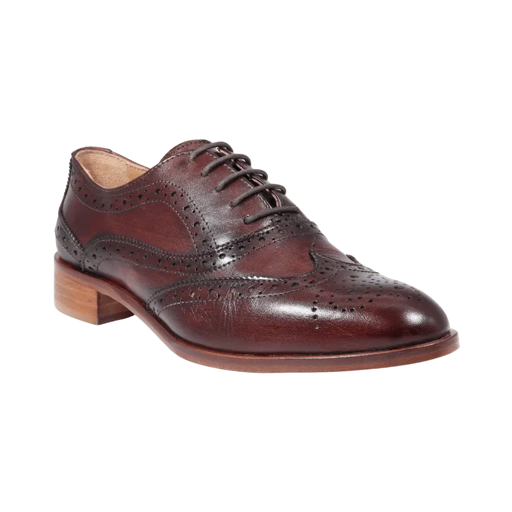 Ladies Classic Brogues - Leather Marrone - Leather Sole - DU6001