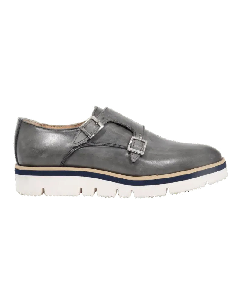 Women's Oxford Double Monk in Leather Cenere (DU6005)