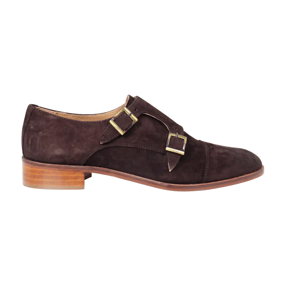 Ladies Classic Oxford Double Monk - Leather Suede Testa di Moro - Leather Sole - DU6008