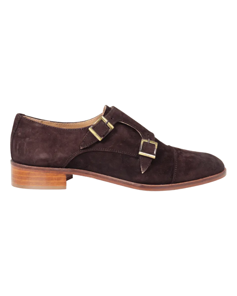 Women's Oxford Double Monk in Leather Suede Testa di Moro (DU6008)