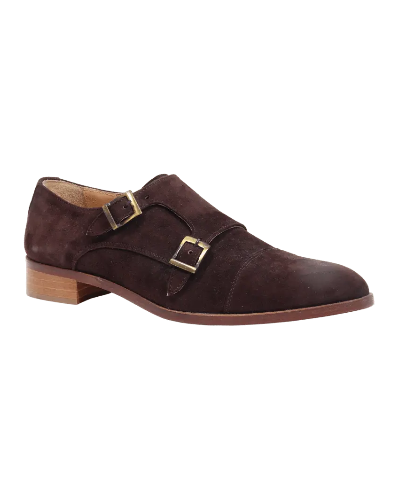 Women's Oxford Double Monk in Leather Suede Testa di Moro (DU6008)