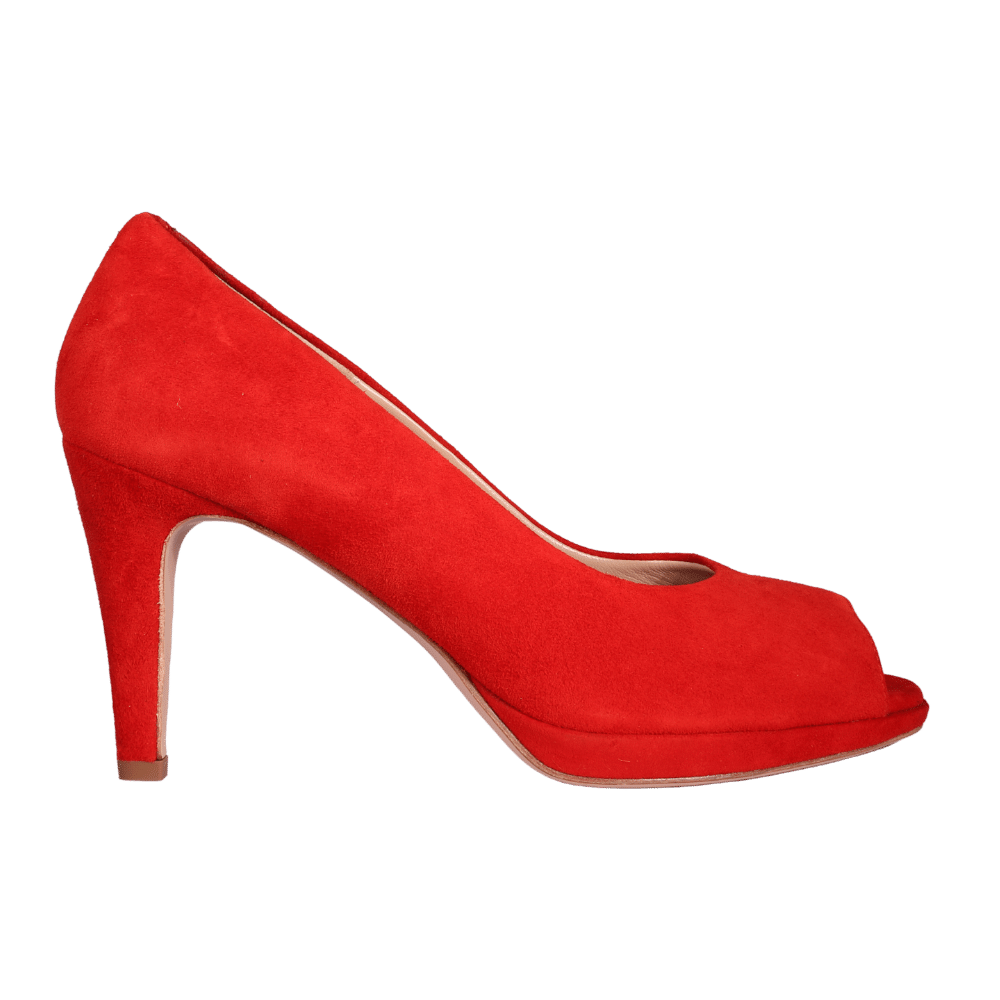 Ladies Italian Genuine Suede Leather Open Toe Court High Heel in Red by Aliverti