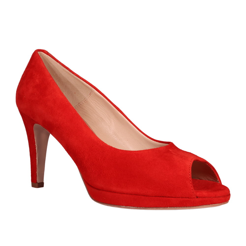 Ladies Italian Genuine Suede Leather Open Toe Court High Heel in Red by Aliverti